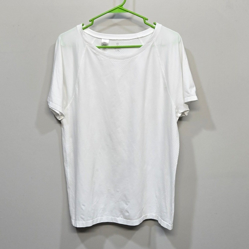 T By Talbots Activewear Shirt Womens Large White Short Sleeve Athleisure Stretch